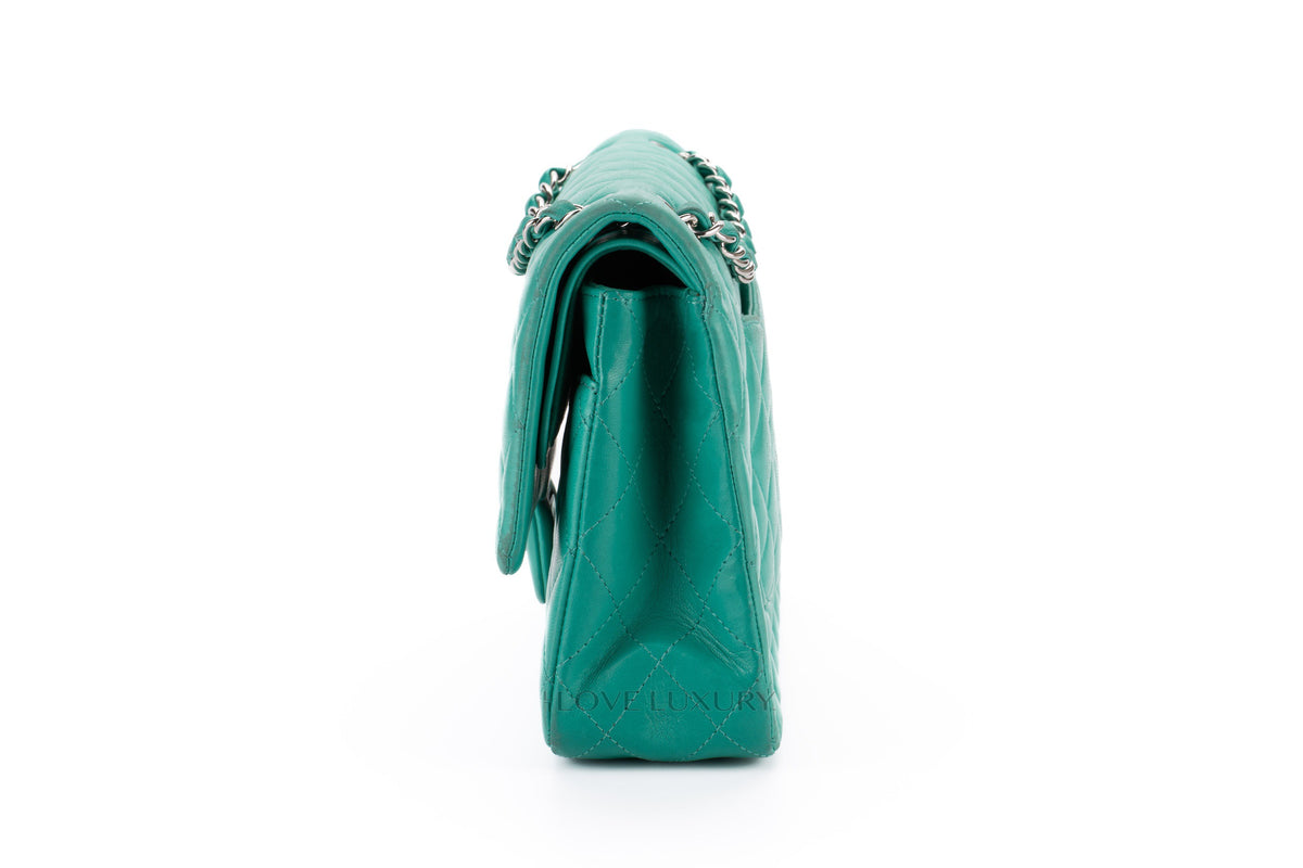 Chanel Medium Classic Flap Green Lambskin Silver Hardware - view 4