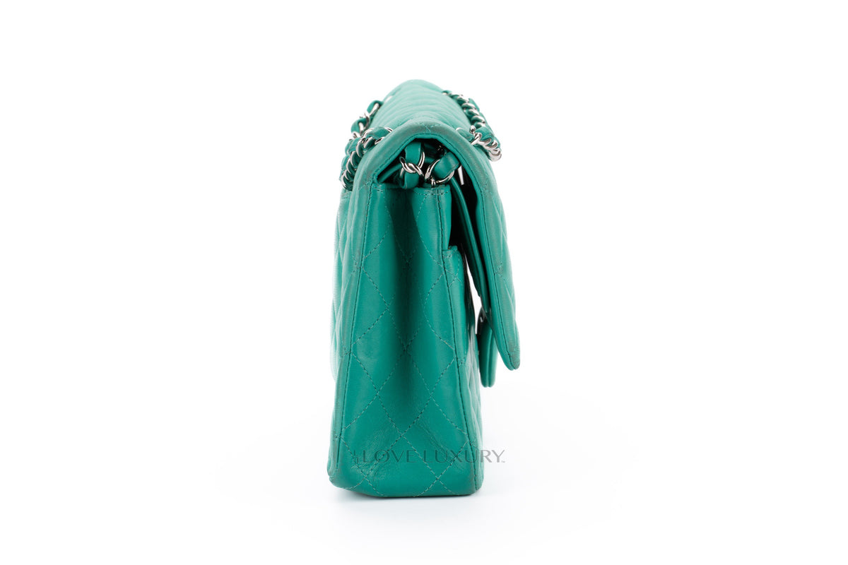 Chanel Medium Classic Flap Green Lambskin Silver Hardware - view 5