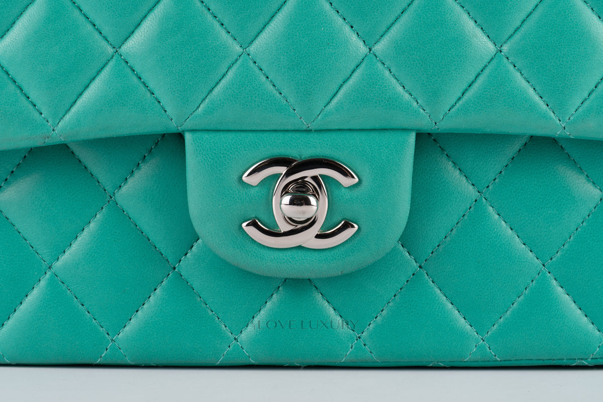 Chanel Medium Classic Flap Green Lambskin Silver Hardware - view 7