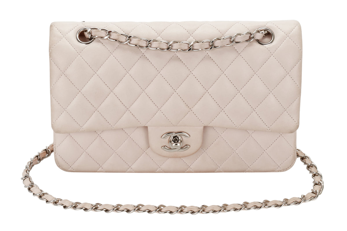 Chanel Medium Classic Flap Pale Pink Lambskin Silver Hardware - view 7
