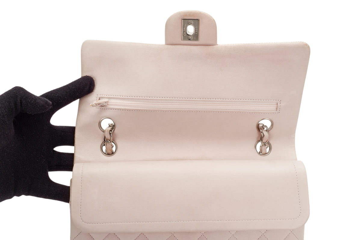Chanel Medium Classic Flap Pale Pink Lambskin Silver Hardware - view 8