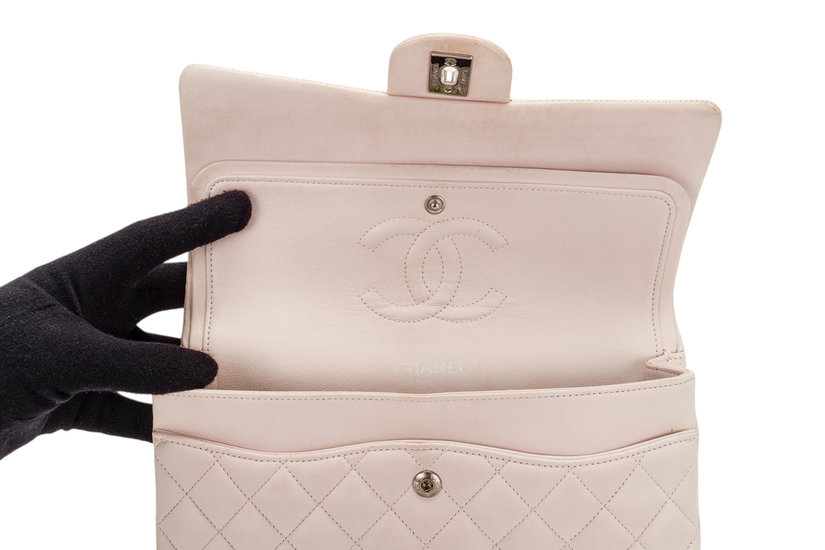 Chanel Medium Classic Flap Pale Pink Lambskin Silver Hardware - view 9