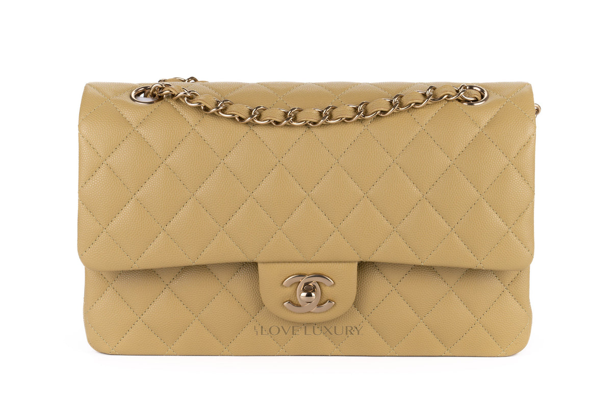 Chanel Medium Classic Flap Seasonal Sauge Green Caviar Champagne Hardware - view 1