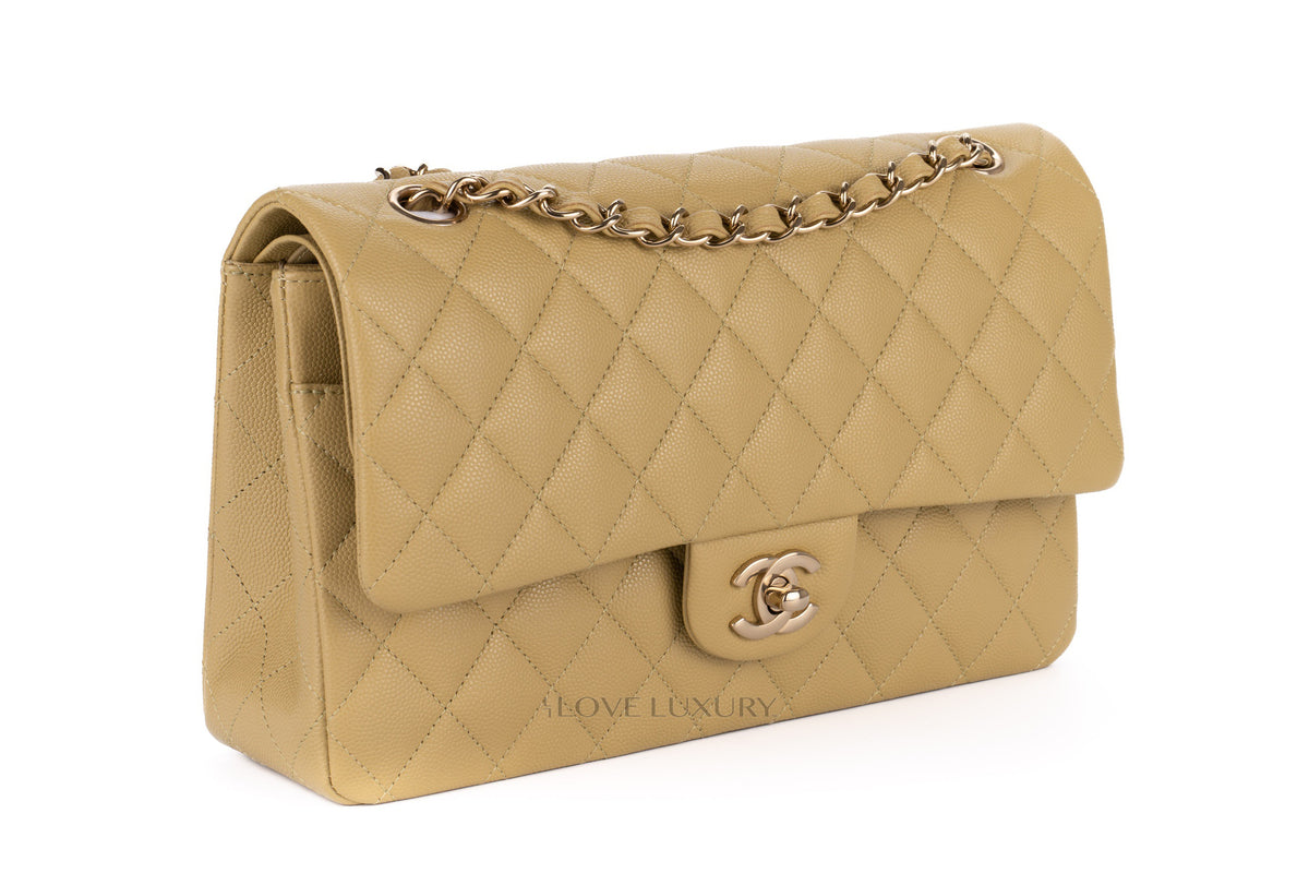 Chanel Medium Classic Flap Seasonal Sauge Green Caviar Champagne Hardware - view 2
