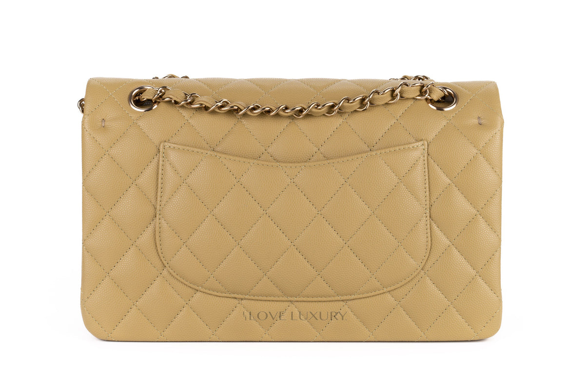Chanel Medium Classic Flap Seasonal Sauge Green Caviar Champagne Hardware - view 3