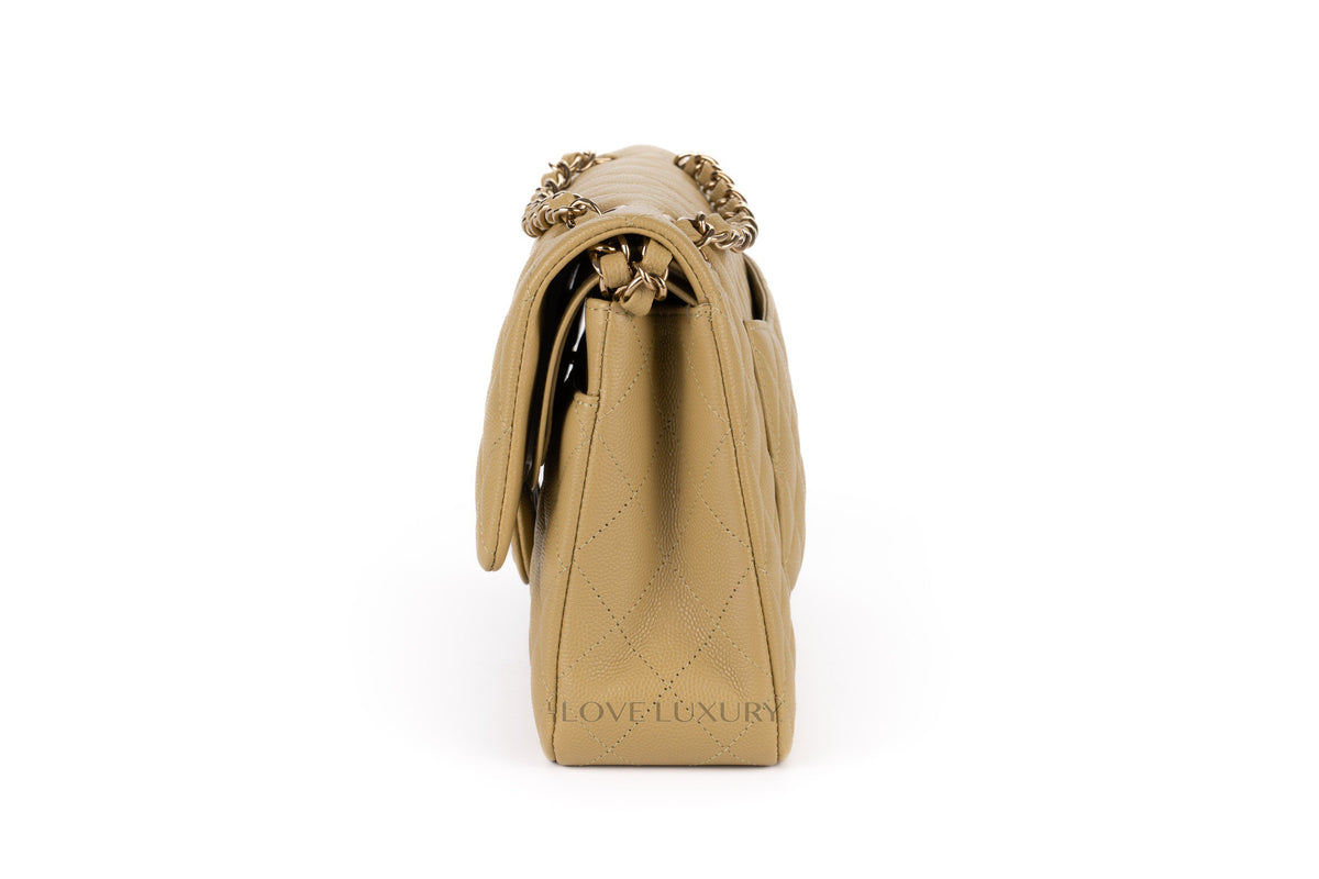 Chanel Medium Classic Flap Seasonal Sauge Green Caviar Champagne Hardware - view 4