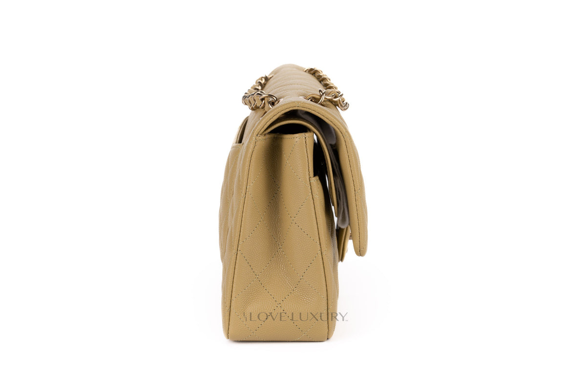 Chanel Medium Classic Flap Seasonal Sauge Green Caviar Champagne Hardware - view 5