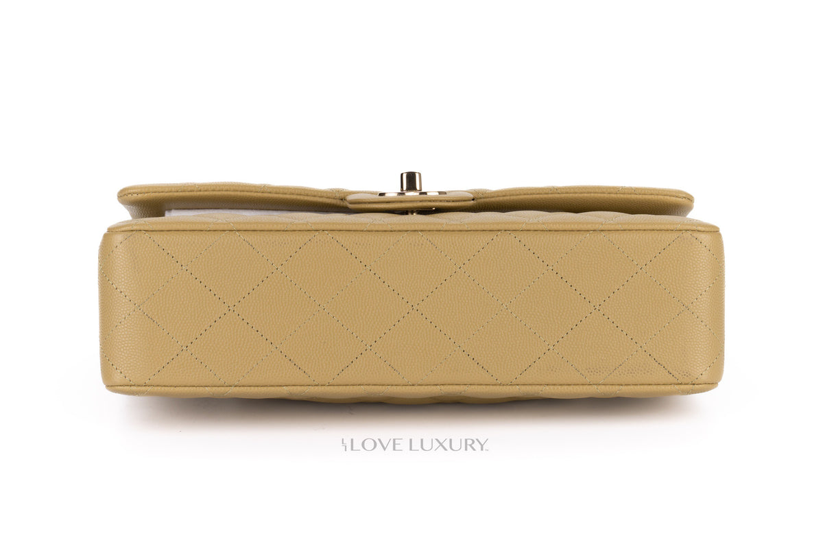 Chanel Medium Classic Flap Seasonal Sauge Green Caviar Champagne Hardware - view 6