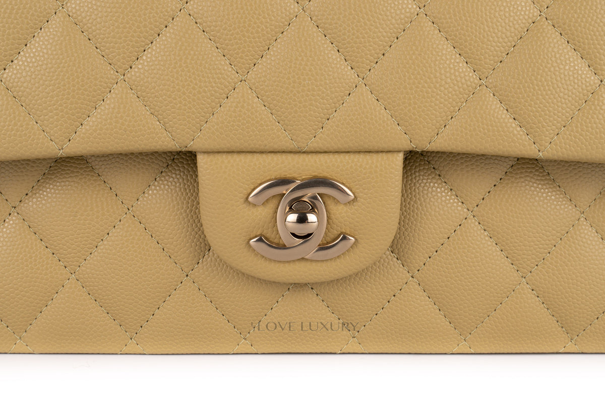 Chanel Medium Classic Flap Seasonal Sauge Green Caviar Champagne Hardware - view 7