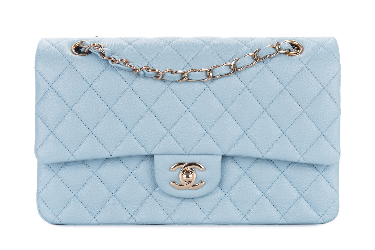 Chanel Medium Double Classic Flap Light Blue Caviar Champagne Hardware - view 1