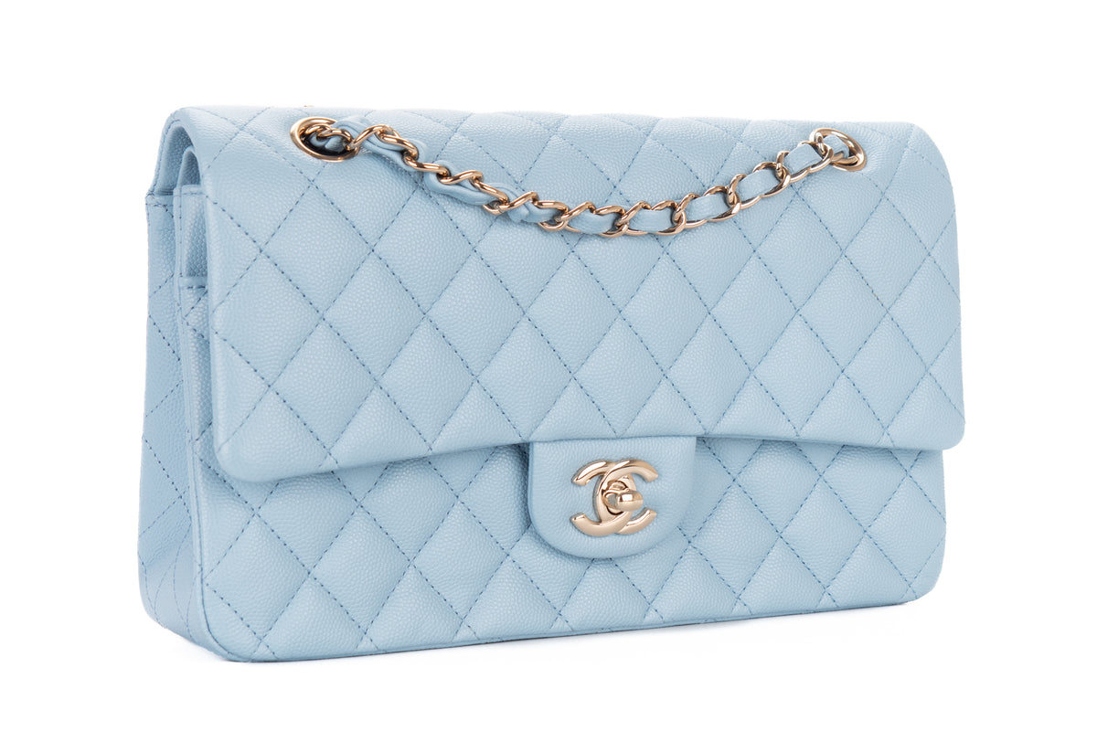 Chanel Medium Double Classic Flap Light Blue Caviar Champagne Hardware - view 2