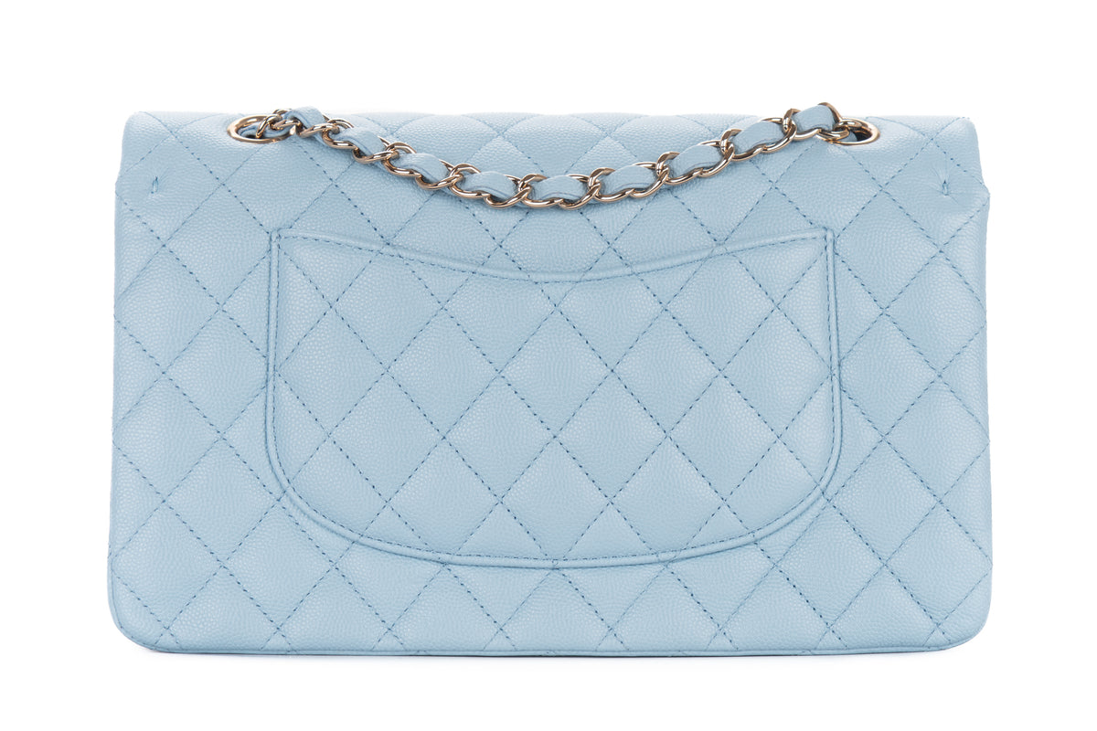 Chanel Medium Double Classic Flap Light Blue Caviar Champagne Hardware - view 3