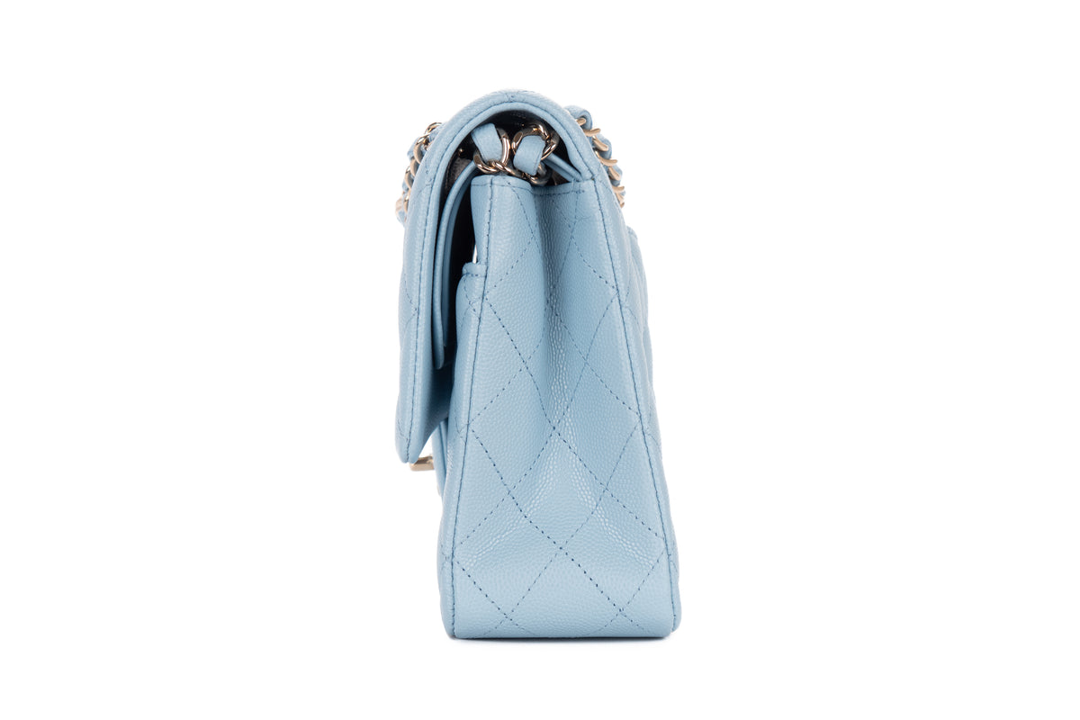 Chanel Medium Double Classic Flap Light Blue Caviar Champagne Hardware - view 4