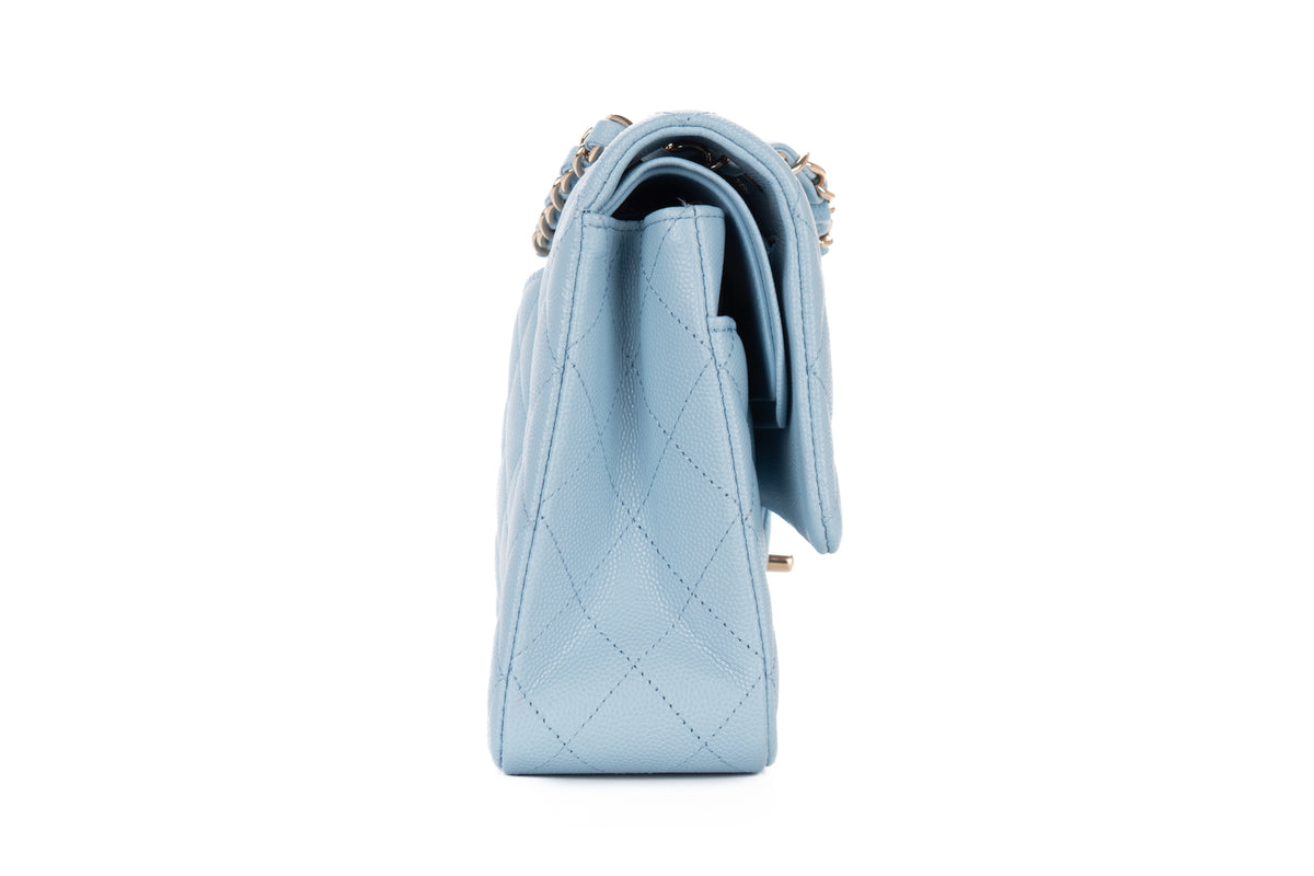 Chanel Medium Double Classic Flap Light Blue Caviar Champagne Hardware - view 5