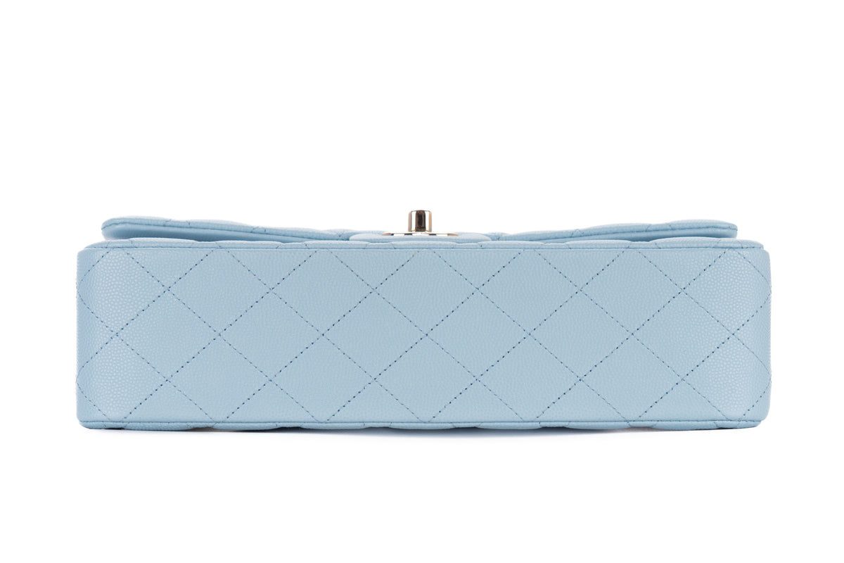 Chanel Medium Double Classic Flap Light Blue Caviar Champagne Hardware - view 6