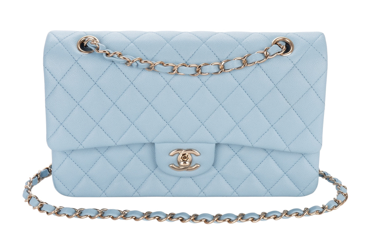 Chanel Medium Double Classic Flap Light Blue Caviar Champagne Hardware - view 8