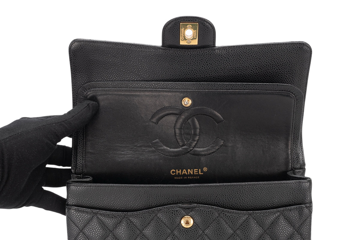 Chanel Medium Double Classic Flap Black Caviar Leather 18K Gold Hardware - view 10