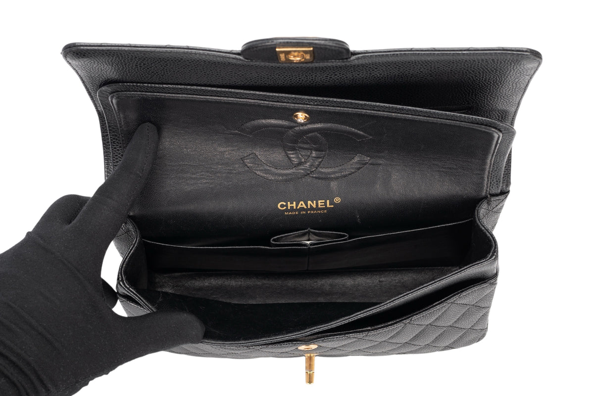 Chanel Medium Double Classic Flap Black Caviar Leather 18K Gold Hardware - view 11