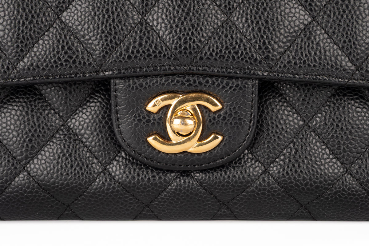 Chanel Medium Double Classic Flap Black Caviar Leather 18K Gold Hardware - view 7