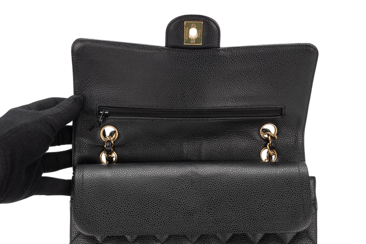 Chanel Medium Double Classic Flap Black Caviar Leather 18K Gold Hardware - view 9