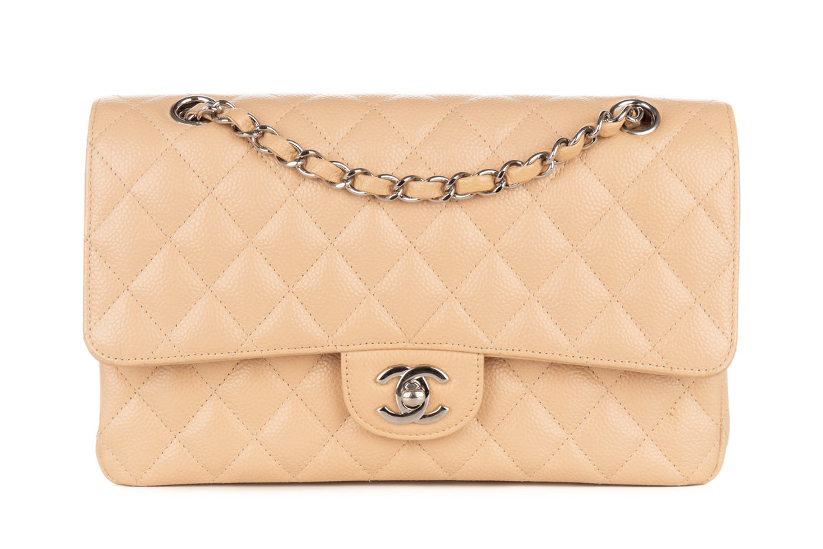 Chanel Medium Double Classic Flap Beige Caviar Silver Hardware - view 1