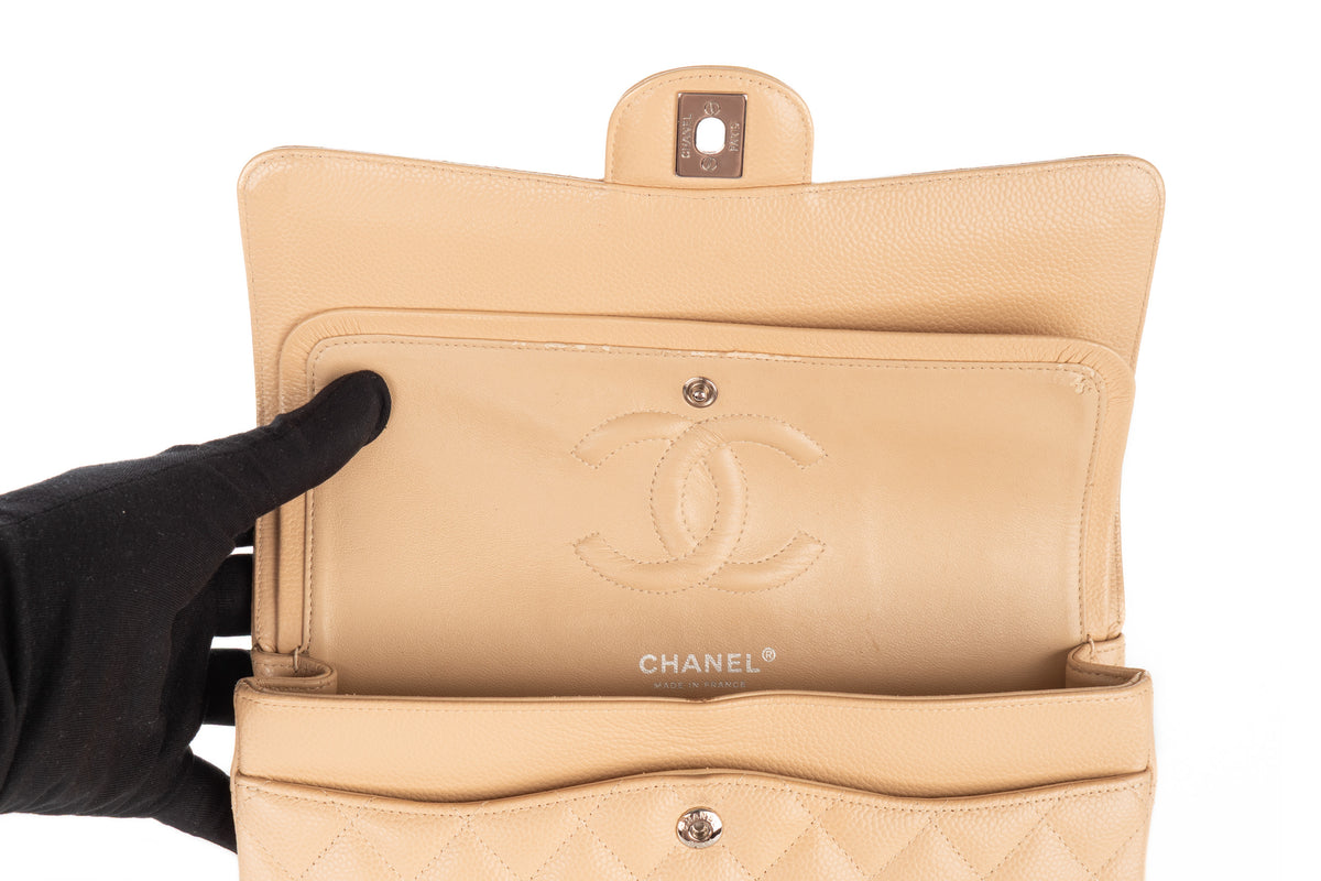 Chanel Medium Double Classic Flap Beige Caviar Silver Hardware - view 10