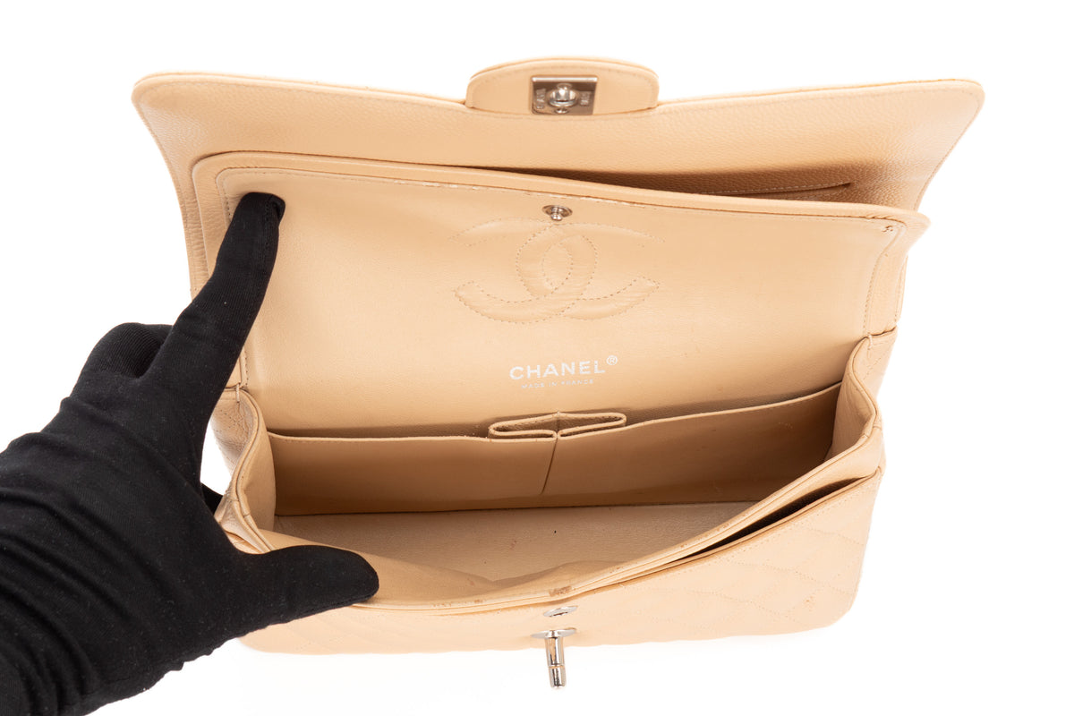 Chanel Medium Double Classic Flap Beige Caviar Silver Hardware - view 11