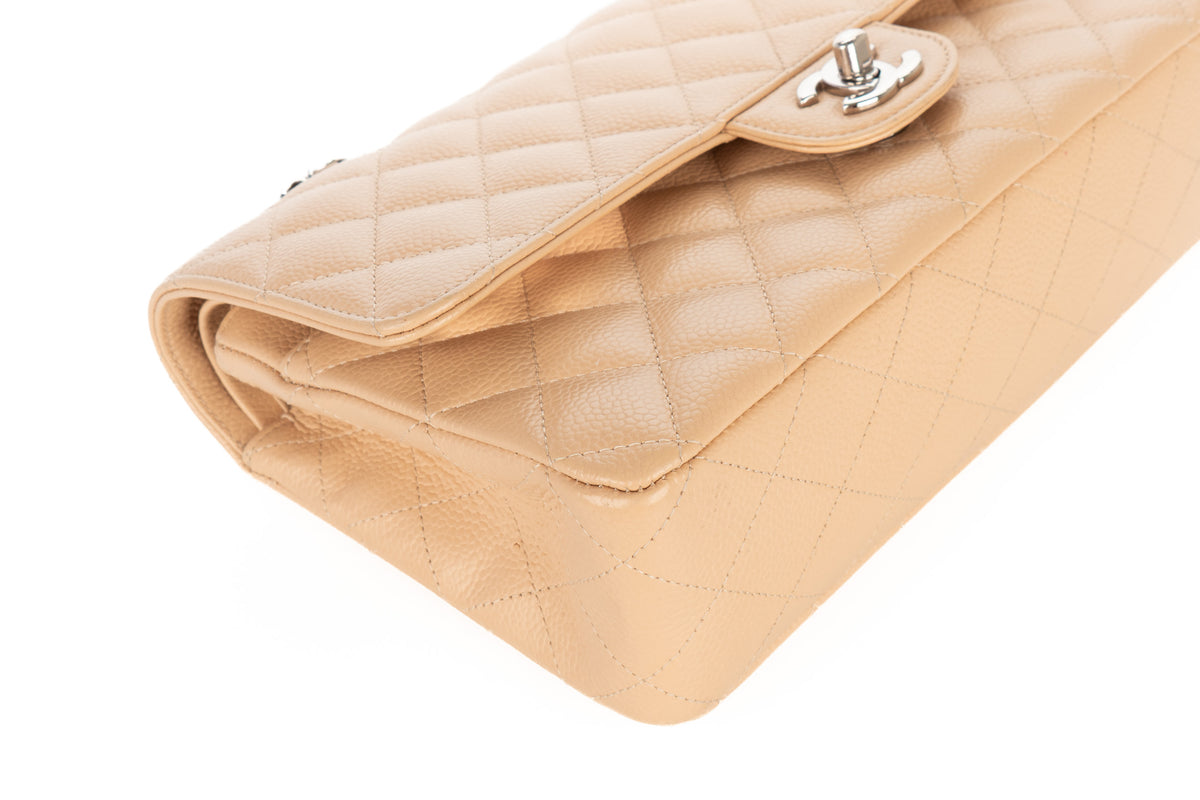 Chanel Medium Double Classic Flap Beige Caviar Silver Hardware - view 12