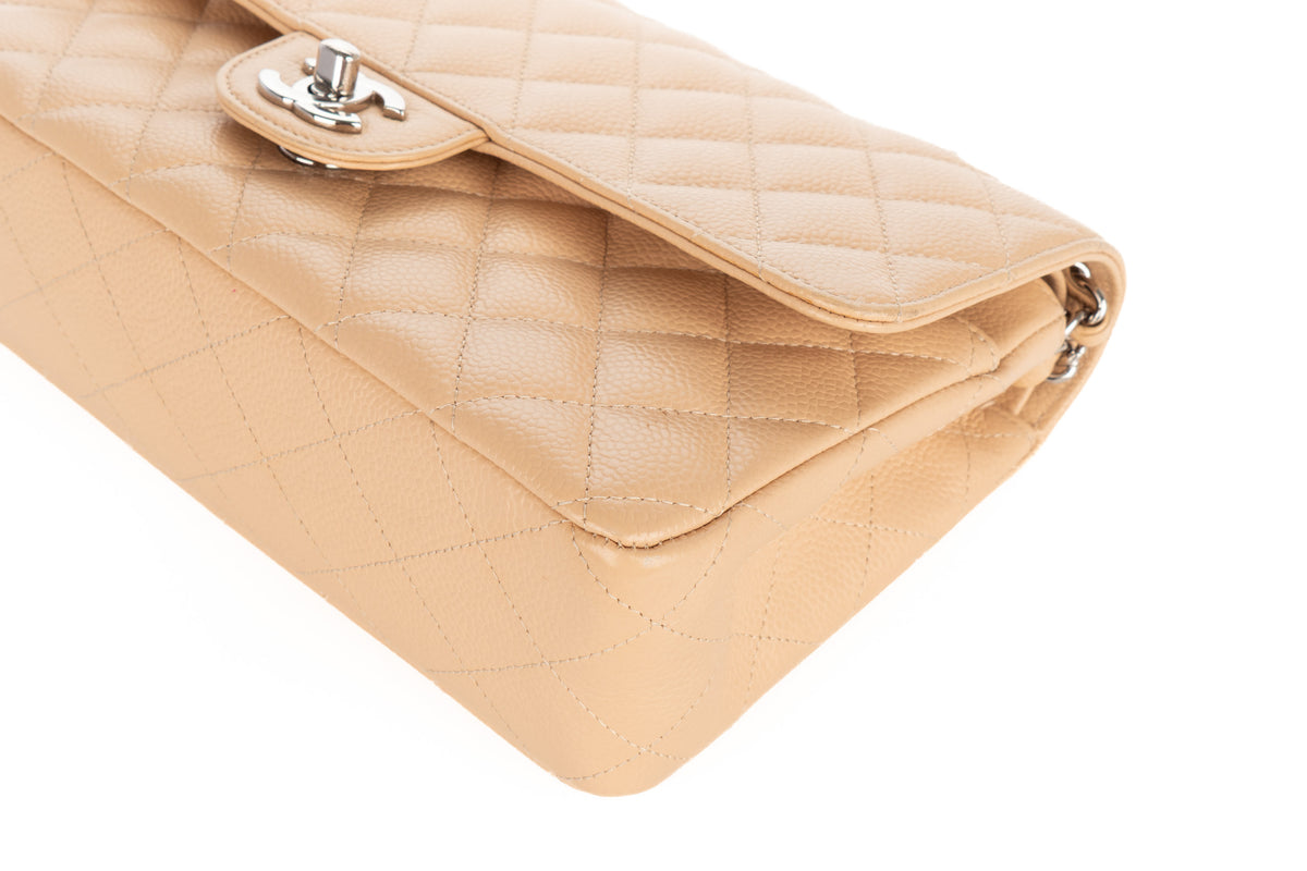 Chanel Medium Double Classic Flap Beige Caviar Silver Hardware - view 13