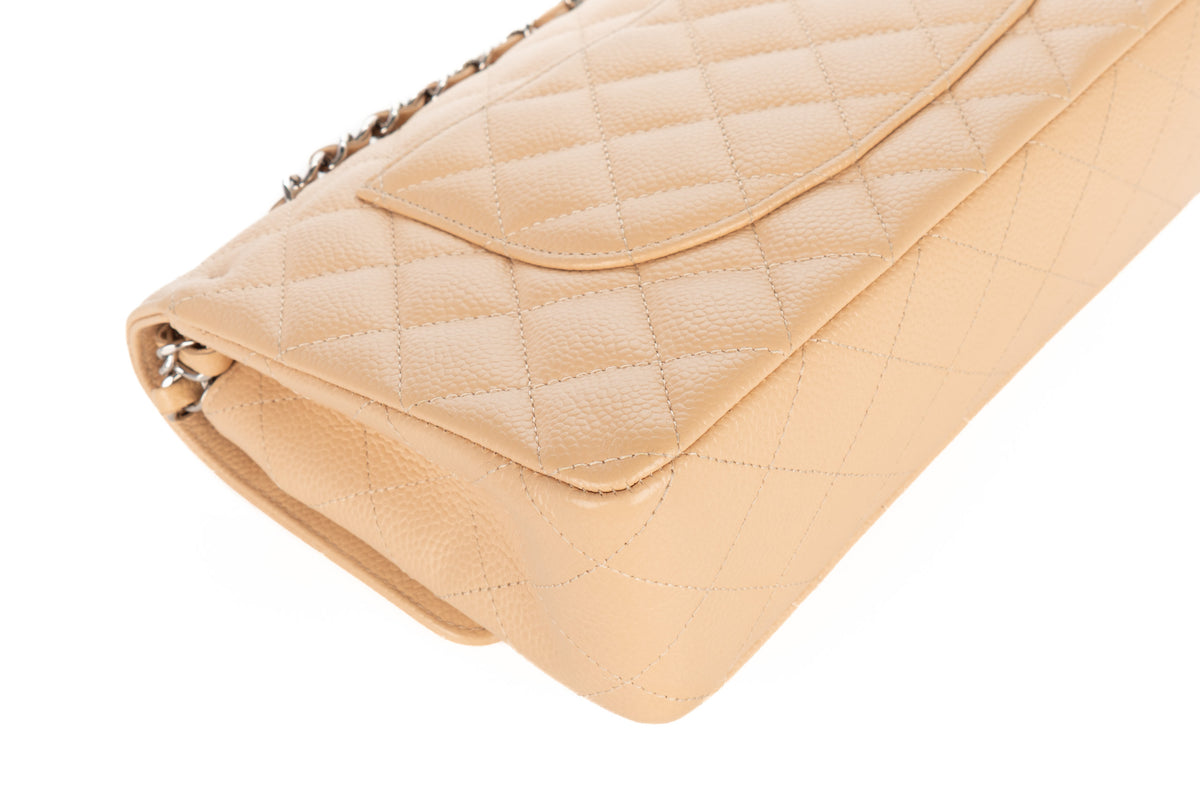 Chanel Medium Double Classic Flap Beige Caviar Silver Hardware - view 14