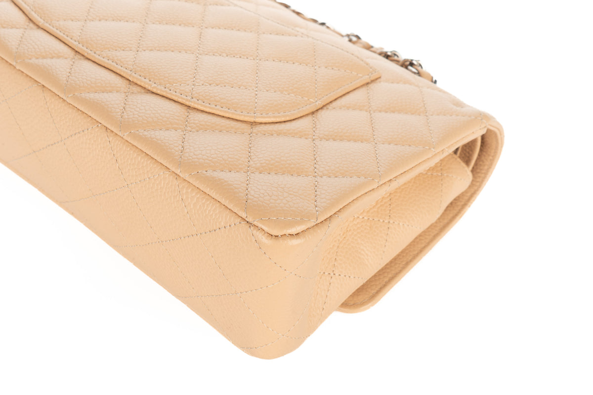 Chanel Medium Double Classic Flap Beige Caviar Silver Hardware - view 15