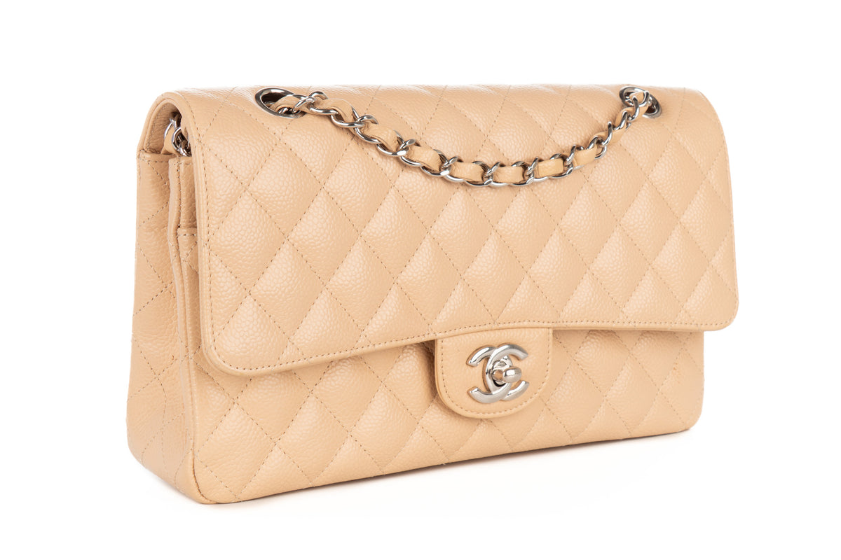 Chanel Medium Double Classic Flap Beige Caviar Silver Hardware - view 2