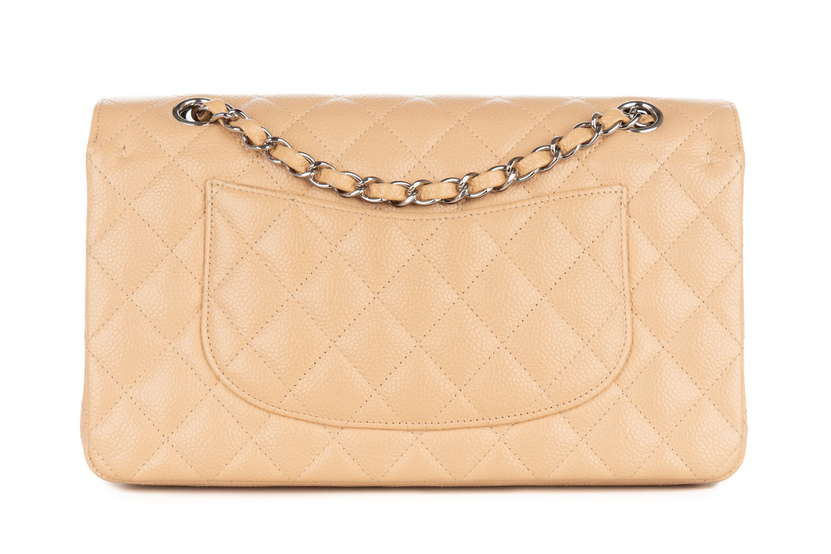 Chanel Medium Double Classic Flap Beige Caviar Silver Hardware - view 3