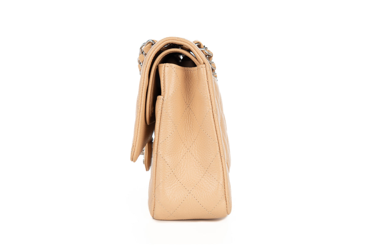 Chanel Medium Double Classic Flap Beige Caviar Silver Hardware - view 4