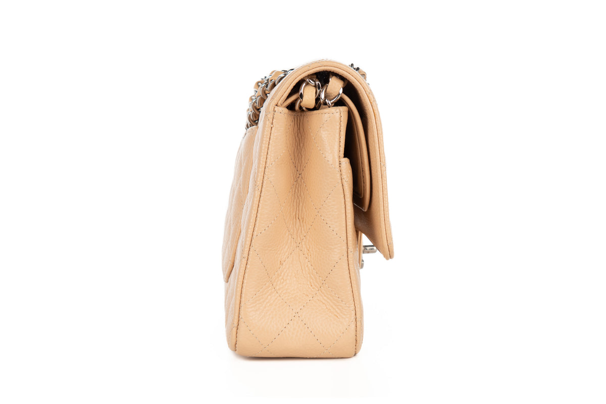 Chanel Medium Double Classic Flap Beige Caviar Silver Hardware - view 5