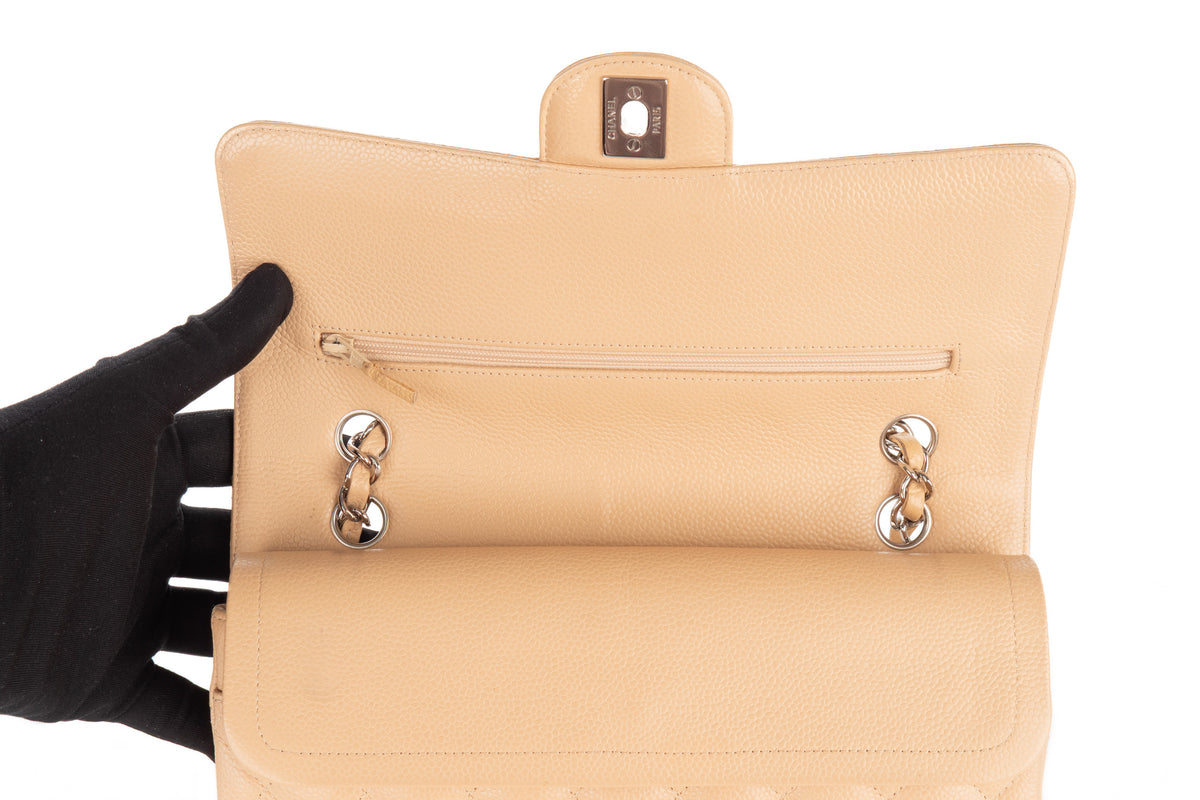 Chanel Medium Double Classic Flap Beige Caviar Silver Hardware - view 9