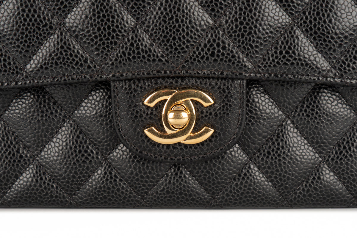 Chanel Medium Double Classic Flap Black Caviar Gold Hardware - view 7