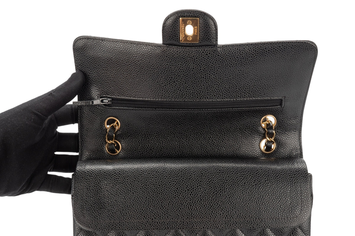 Chanel Medium Double Classic Flap Black Caviar Gold Hardware - view 9