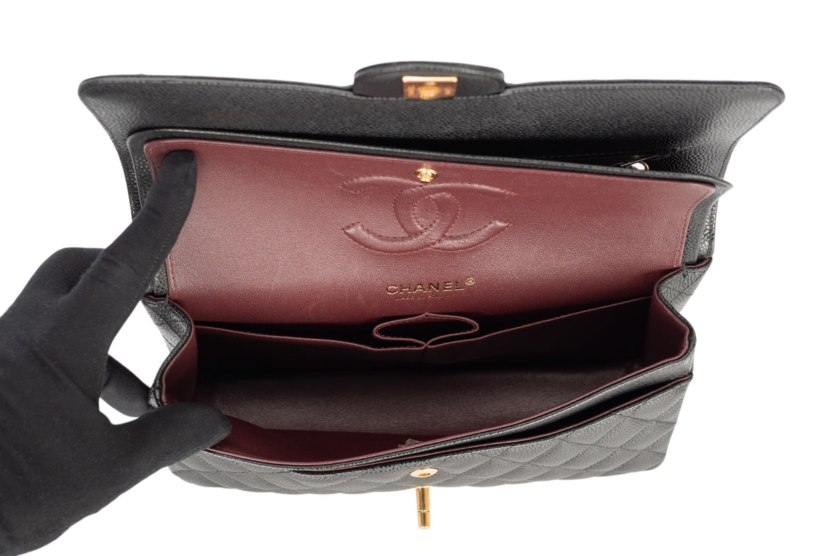 Chanel Medium Double Classic Flap Black Caviar Gold Hardware - view 11