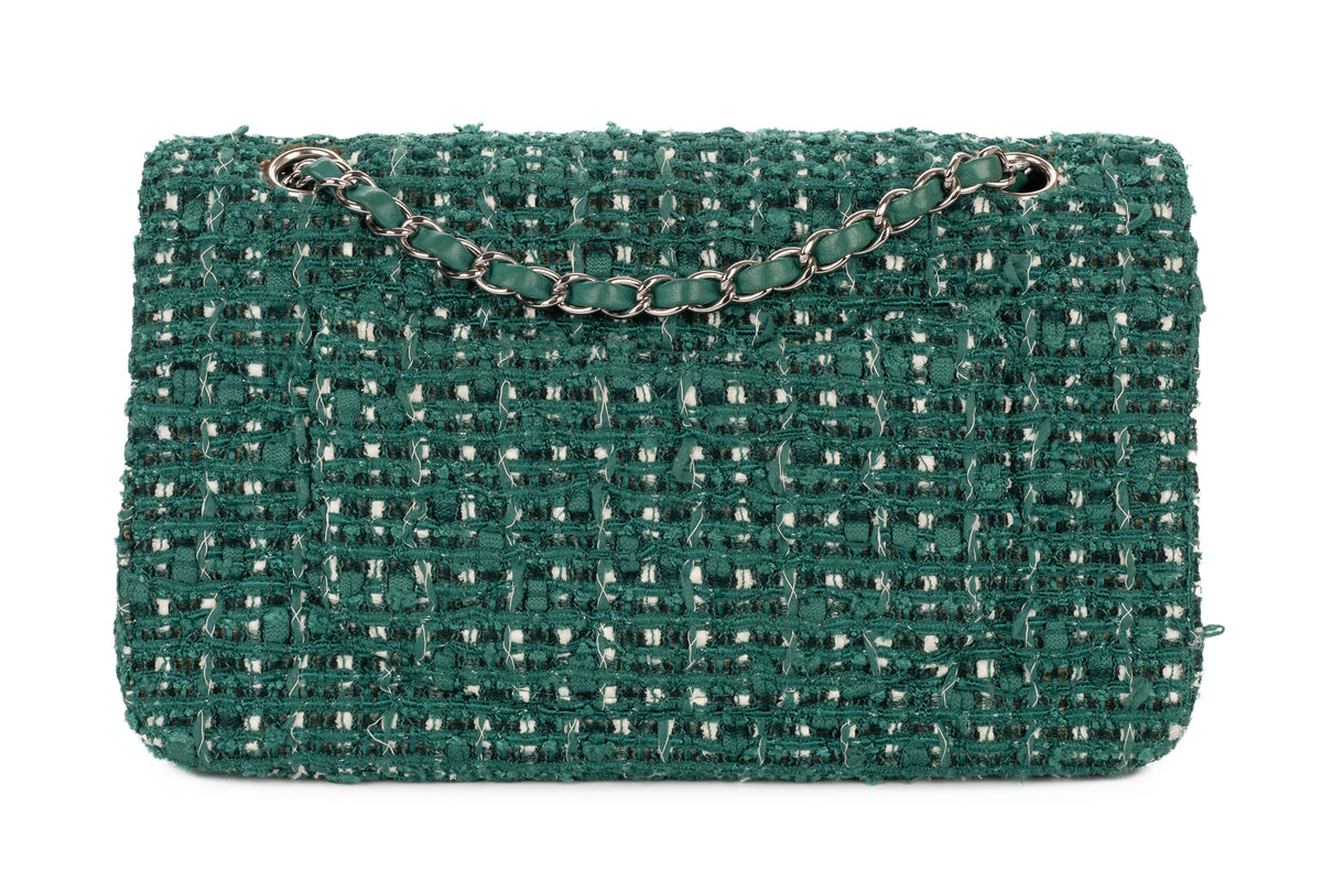 Chanel Medium Double Classic Flap Green Tweed Silver Hardware - view 3