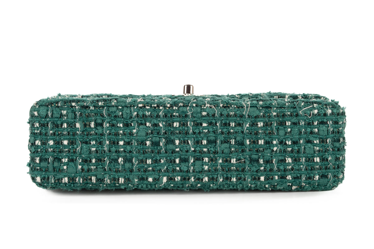 Chanel Medium Double Classic Flap Green Tweed Silver Hardware - view 6