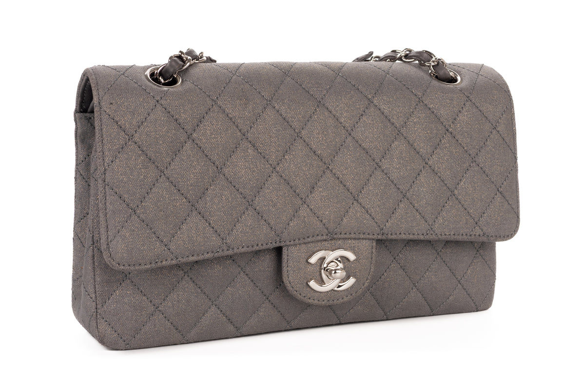 Chanel Medium Double Classic Flap Grey Denim Silver Hardware - view 2