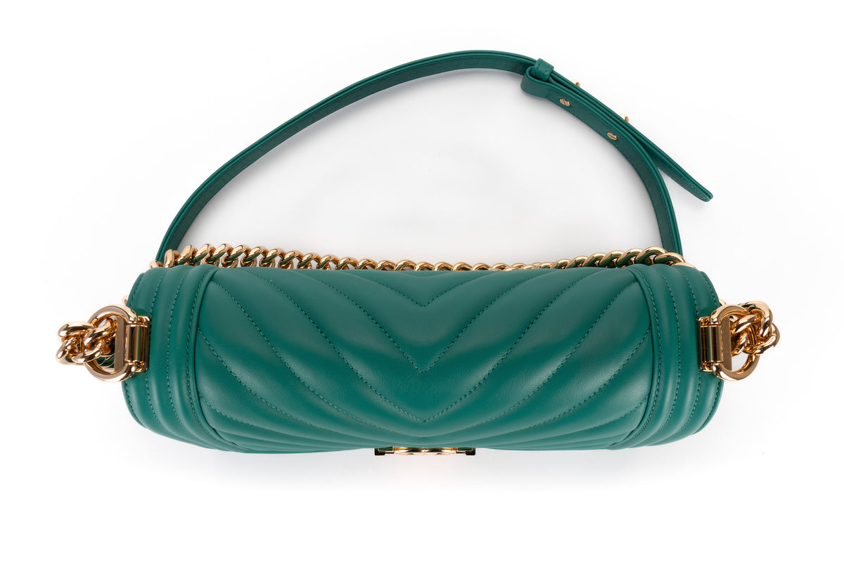 Chanel Medium Boy Chevron Green Lambskin Gold Hardware - view 8