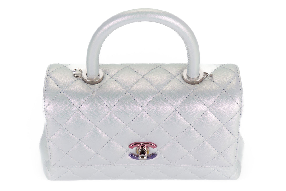 Chanel Mini Coco Handle Iridescent Purple Caviar Rainbow Hardware - view 7