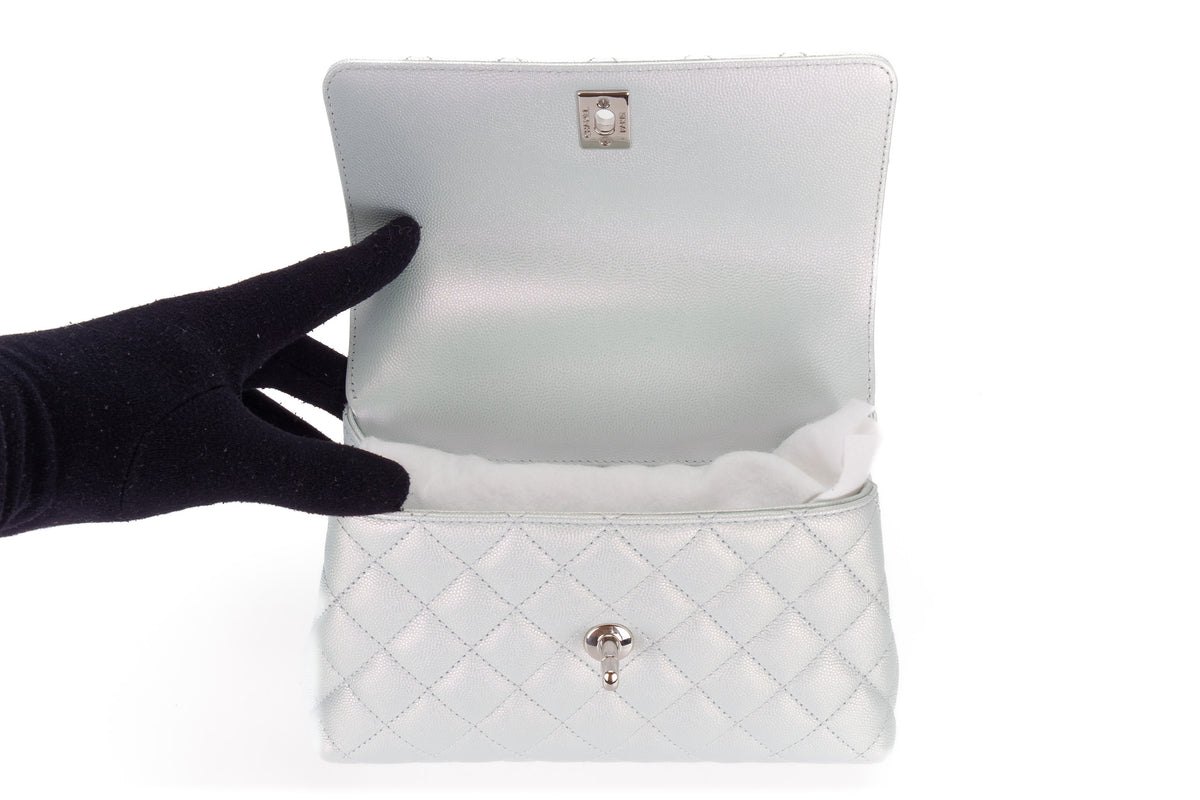 Chanel Mini Coco Handle Iridescent Purple Caviar Rainbow Hardware - view 9