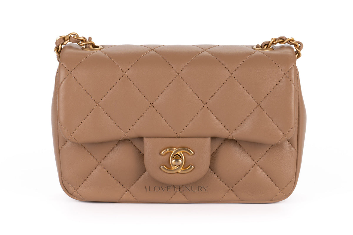 Chanel Mini Rectangular Bag Beige Lambskin Light Gold Hardware - view 1