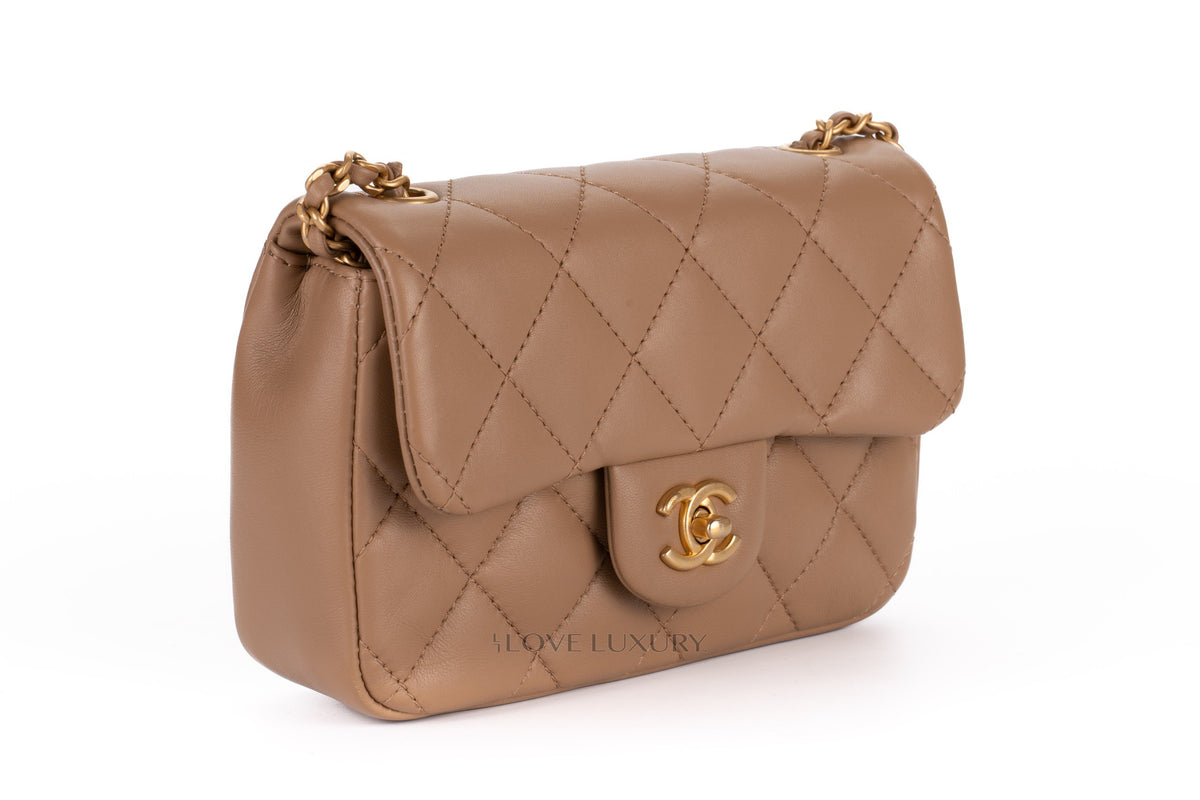 Chanel Mini Rectangular Bag Beige Lambskin Light Gold Hardware - view 2