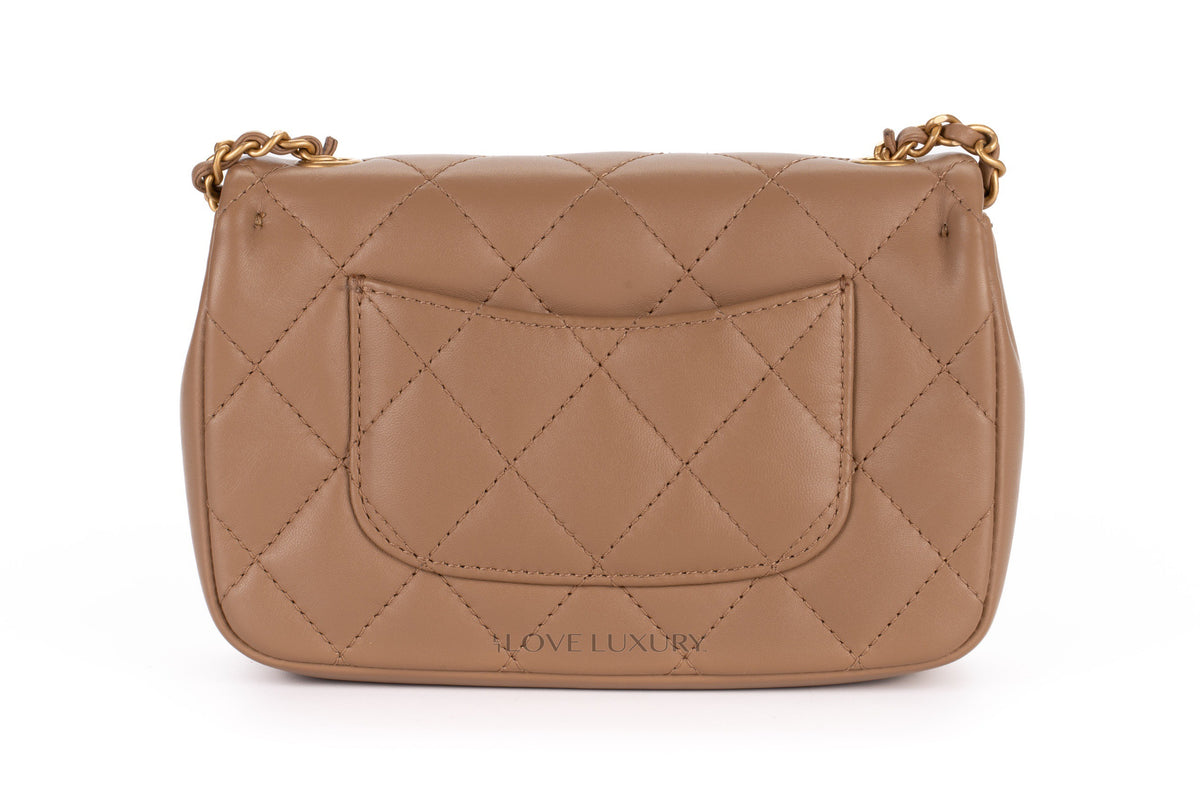 Chanel Mini Rectangular Bag Beige Lambskin Light Gold Hardware - view 3