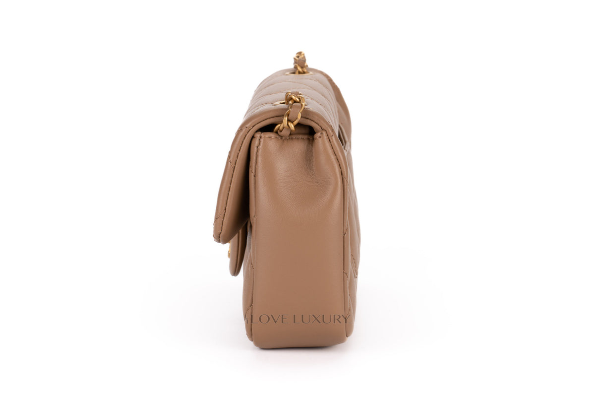 Chanel Mini Rectangular Bag Beige Lambskin Light Gold Hardware - view 4