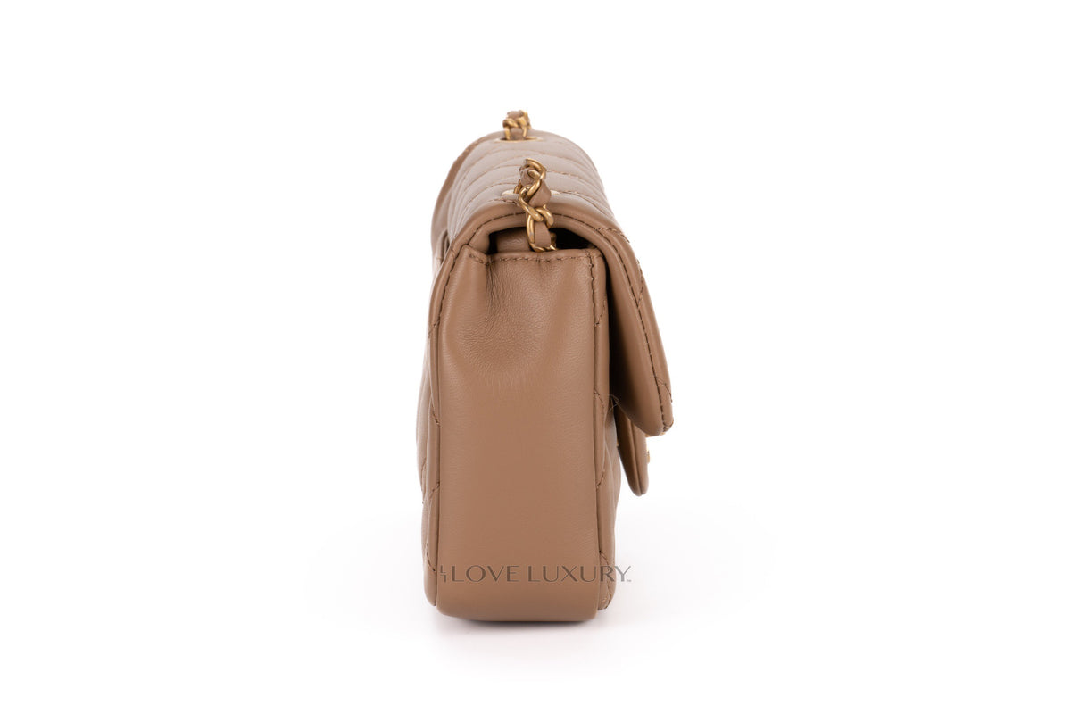 Chanel Mini Rectangular Bag Beige Lambskin Light Gold Hardware - view 5